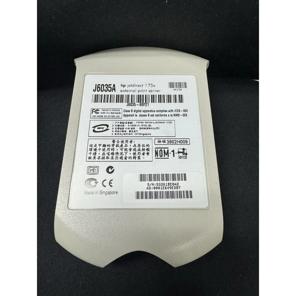 HP JetDirect 175X External Print Server- J6035C Powers On Power Supply Included